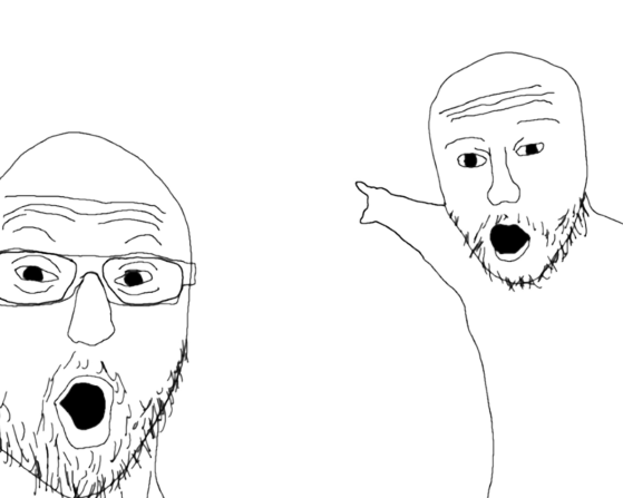 two soyjaks pointing
